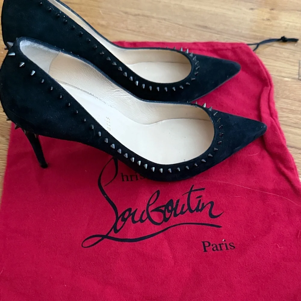 Christian Louboutin Black Suede Studded Heels - Picture 3 of 8